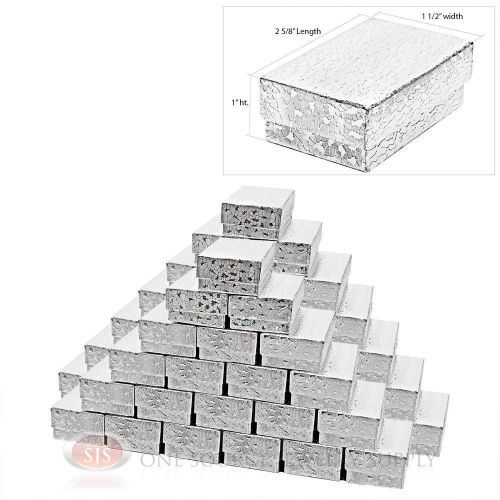 50 Silver Foil Cotton Filled Jewelry Gift Boxes 2 5/8&#034; X 1 1/2&#034; Charm Ring Box