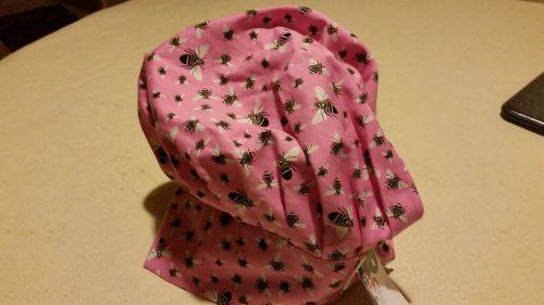 Quality Pink with BEES Chef Baker Hat by Two Lumps of Sugar NEw (adjustable)