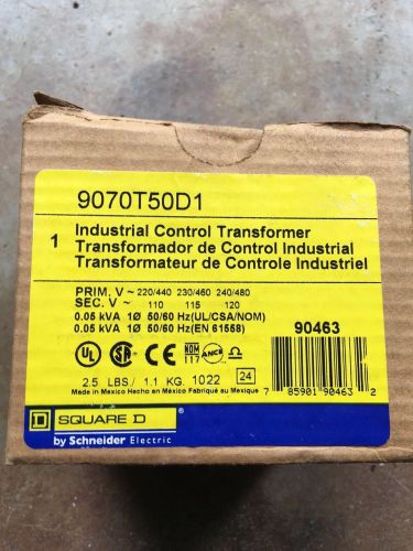 SQUARE D CONTROL TRANSFORMER 9070T50D1 240/480v pri - 120v sec .05 KVA