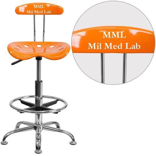 Personalized Vibrant Orange and Chrome Drafting Stool with Tractor Seat FLALF215