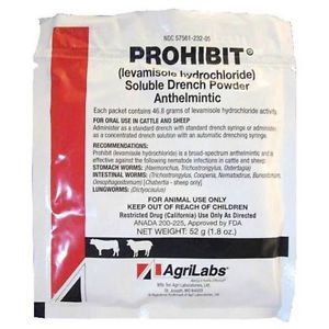 Agrilabs prohibit soluble drench powder 52g  cattle sheep levamisole for sale