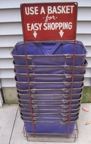 VINTAGE SHOPPING BASKET STAND 12 BASKETS PURPLE STORE USE A BASKET FOR EASY SHOP