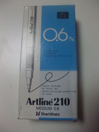 Artline 210 writing pen 0.6mm medium black ek-210 fineliner pen box of 12 for sale