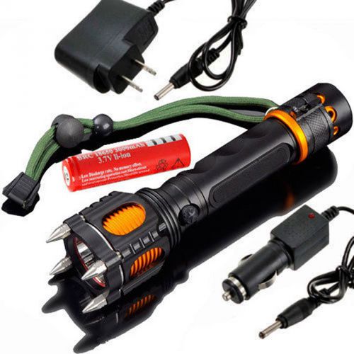 2500Lm XM-L T6 LED Four Attack Heads Audible Alarm Flashlight Torch + 2x Charger
