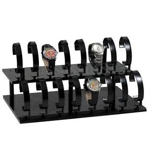 2-Tiers Black Bracelet Wrist Watch Bangle Display Stand Showcase Rack Holder