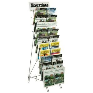 Floor Standing Wire Newspaper Selling Display Rack Metal Magazine Foldable Stand
