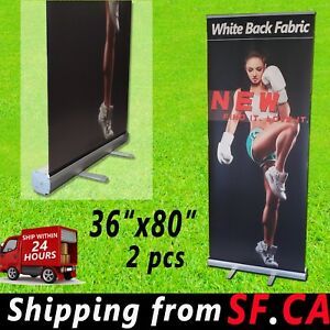 2 pcs,36&#034;x 80&#034;, Retractable Banner StandRoll Up Trade Show Pop Up Display Stand