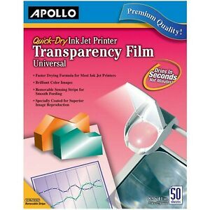 Apollo Transparency Film for Inkjet Printers, Universal, Quick Dry, 50 Sheets...