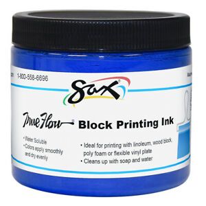 Sax True Flow Water Soluble Block Printing Ink, 1 Pint Jar, Primary Blue