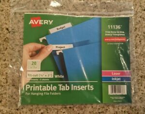 Avery Worksaver Tab Inserts - Print-on - 5 Tab[s]/set - 5 / Pack - White Tab