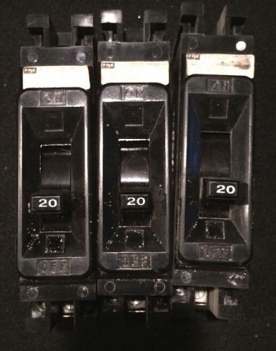 Lot of 3 fpe federal pacific circuit breakers type nef 1 pole 20 amp for sale