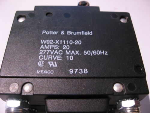 Qty 1 Potter &amp; Brumfield W92-X1110-20 Circuit Breaker 277VAC 20A NOS