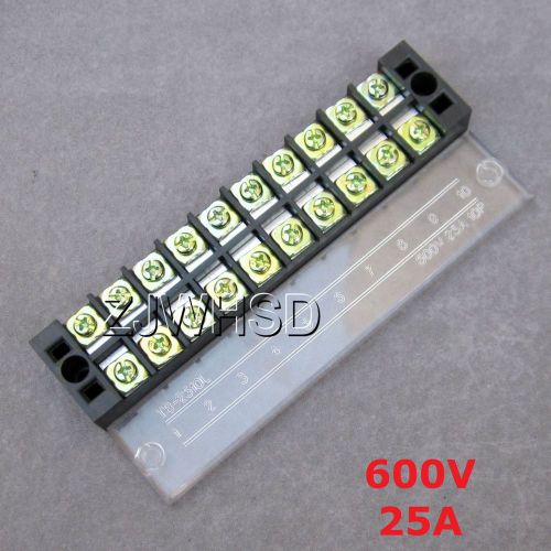 Dual row 10-position clear covered barrier strip terminal wiring board block 25a for sale