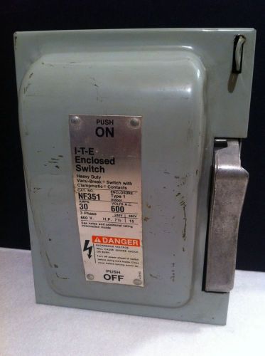 I-T-E Enclosed Switch 30 Amps 600v 3 Phase Free Shipping