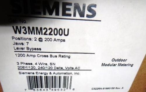 Siemens outdoor modular meter panel w3mm2200u 3 phase, 1200 amp, 208, 4 wi *nib* for sale