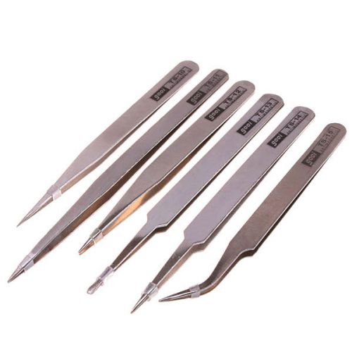 6pcs silver safe anti-static tweezers maintenance tools ts10/11/12/13/14/15 sr1g for sale