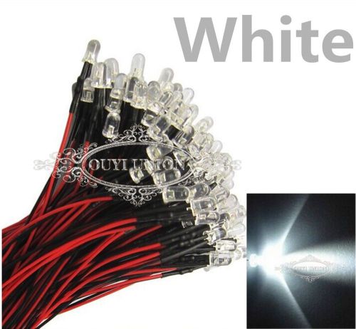 10pcs prewired leds 3mm lamp 12v bright white light 25 degree 20cm pre-wired for sale