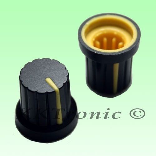 2 x Knob Black with Yellow Mark for Potentiometer Pot 6mm Shaft Size