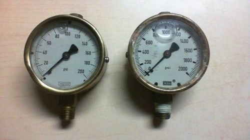 Lot of 2 brass vintage  gauges noshok 0-200 psi, wika 2000 psi ships free for sale