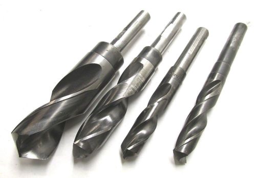 4 ASSORTED S&amp;D DRILLS w/ 1/2&#034; SHANKS - 9/16&#034;, 19/32&#034;, 13/16&#034;,1-1/8&#034;