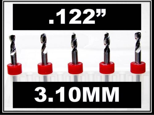 .122&#034; - 3.10mm - 1/8&#034; Shank  Carbide Drill Bits FIVE Pcs CNC Dremel Model Hobby
