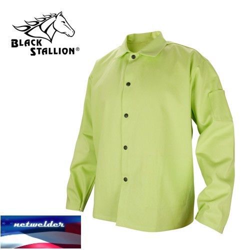 BLACK STALLION 9 oz. FR Cotton Welding Coat - 30&#034; Lime Green FL9-30C - LARGE