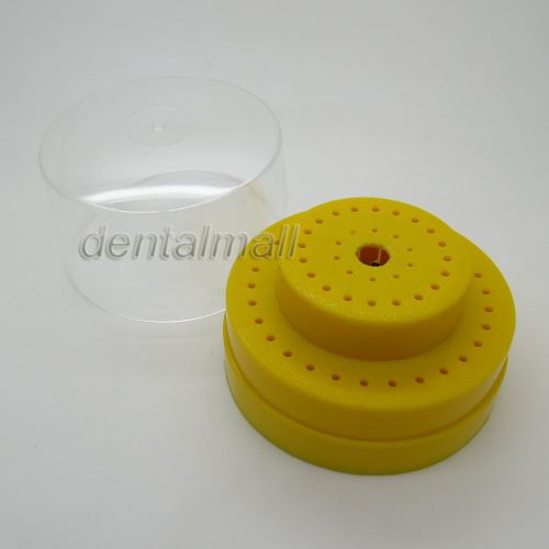 Dentalmall NEW Yellow Round Plastic Dental 60Holes Bur Holder Box