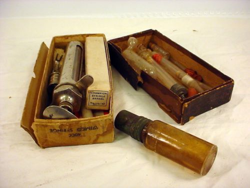 Lot antique veterinary syringe b-d champion medical medicine glass metal 1930&#039;s for sale