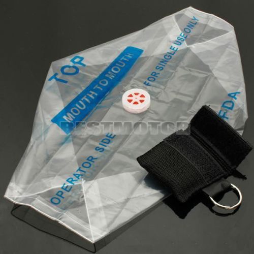 Black keychain bag with cpr mask emergency resuscitator 1-way valve face shield for sale