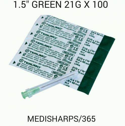 100 STERILE HYPODERMIC NEEDLE GREEN 21G 1.5&#034; X100
