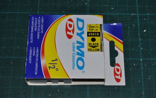 DYMO D1 Label Cassette, 45018, 1/2 inch, Black on Yellow, NOS