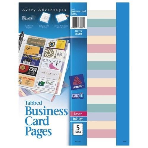 Tabbed Business Card Binder Page, 20 2 x 3-1/2 Cards/Page, Clear, 5 Pages/Pack