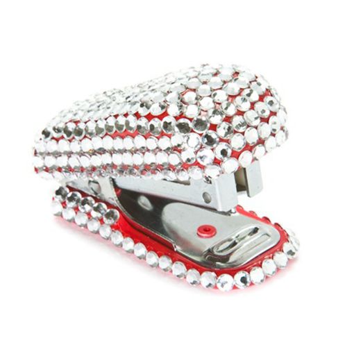 Clear Crystal Encrusted Red Office Mini Size Stapler