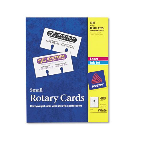 Avery  Laser/Inkjet Rotary Cards, 2 1/6x4, 8 Cards/Sht, 400 Cards/Bx AVE5385