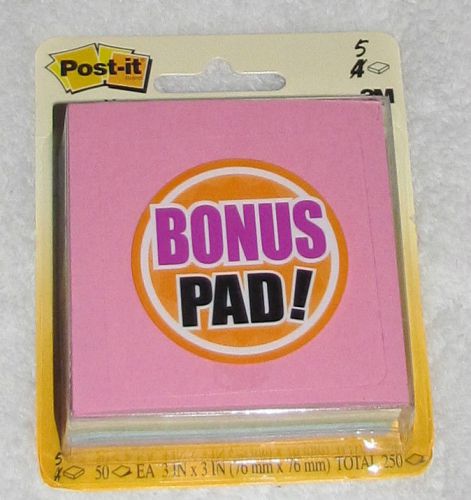 NEW! 3M POST-IT NOTES 5 PADS 3&#034; X 3&#034; PASTEL COLORS PINK YELLOW GREEN BLUE PURPLE