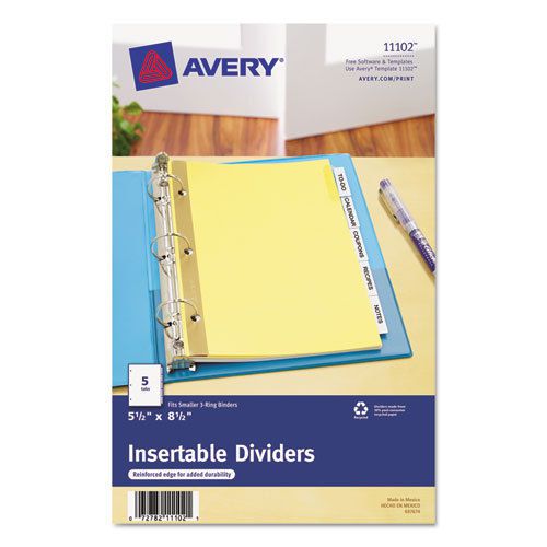 WorkSaver Insertable Tab Index Dividers, 5-Tab, 8-1/2 x 5-1/2, Clear, 1/Set