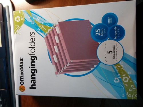 New lot of 100 (4 )pck of 25 Hanging File Folders burgandy, Letter Size,office