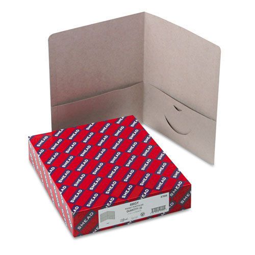 Two-Pocket Folders, Embossed Leather Grain Heavy Paper, Gray, 25/Box