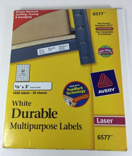 Avery 6577 Permanent I.D. Labels for Laser Printers 5/8 x 3 White 1600 Pack