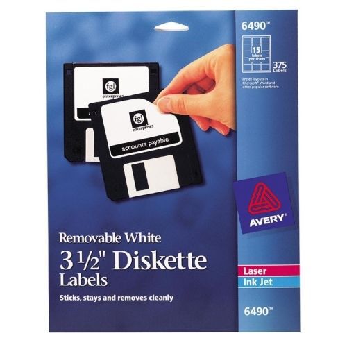 Avery Diskette Label - 3.50&#034; Length - 375 / Pack  - Laser, Inkjet - White
