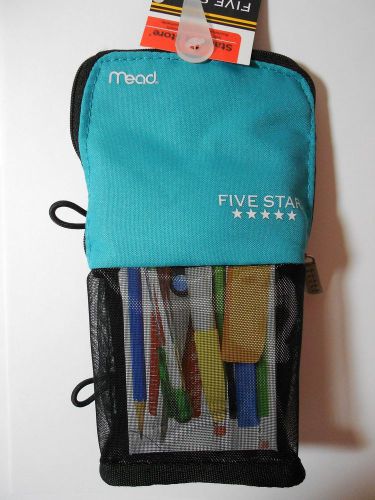 Mead five star micro-mesh stand &#039;n store pencil calculator pouch x507 teal- new! for sale