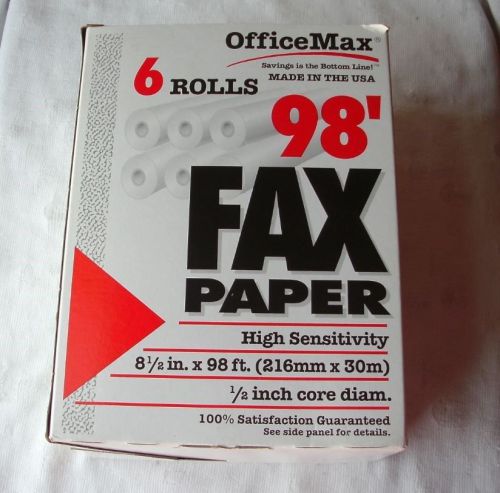 Office Max Fax Paper High Sensitivity 6 Rolls 8.5&#034; by 98&#039; NEW