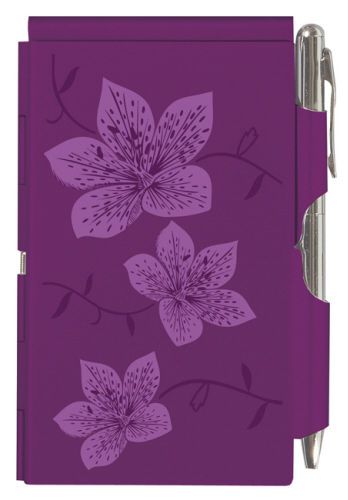 #8731 -- purple floral wellspring flip case note pad &amp; pen -wow! for sale