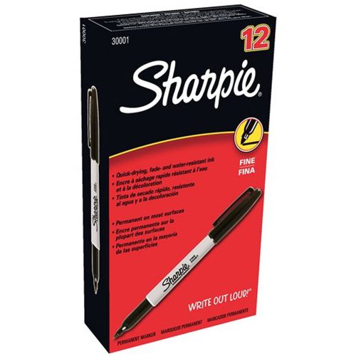 Sharpie Permanent Marker Pen Fine Point Black 1 Box