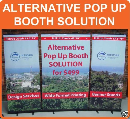Alternative popup retractable backdrop tabletop banner portable stand + graphics for sale