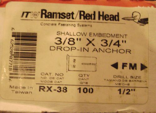 100 -- 3/8&#034; x 3/4&#034; drop-in concrete anchors --- new --- ramset /red head rx-38 for sale
