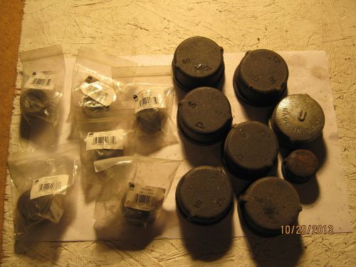 LOT OF (14) METAL PIPE FITTING CAPS - MIXED SIZES- (7) 1-1/2&#034; (3) 3/4&#034; (4) 1/2&#034;