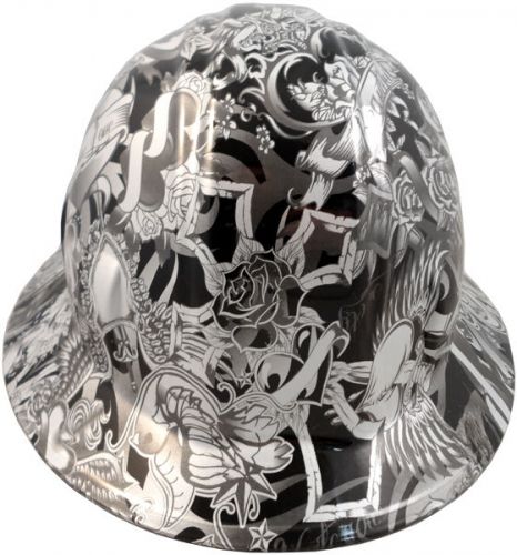 New! hydro dipped full brim hard hat w/ratchet suspension - tattoo silver for sale