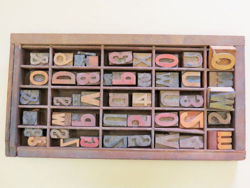 Vintage Letter Press Type Drawer With 45 Assorted Numbers, Symbols And Letters