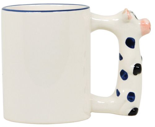 Closeout! 11 oz. Sublimation Ceramic Mugs with Cow Animal Handle Theme!